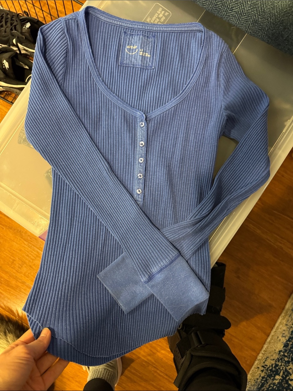 aerie Ribbed Henley Long-Sleeve Top in Periwinkle Blue
